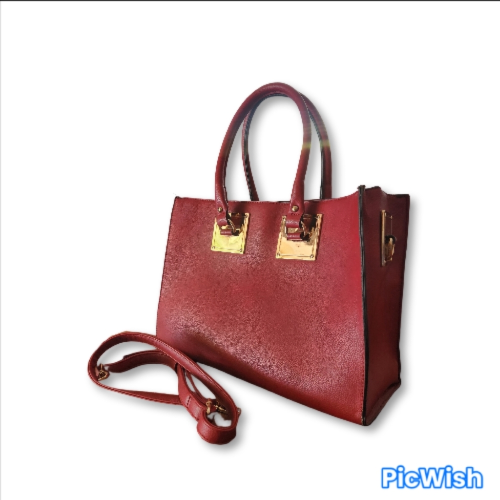 Elegant Minimalist Red Tote Bag with Gold Hardware